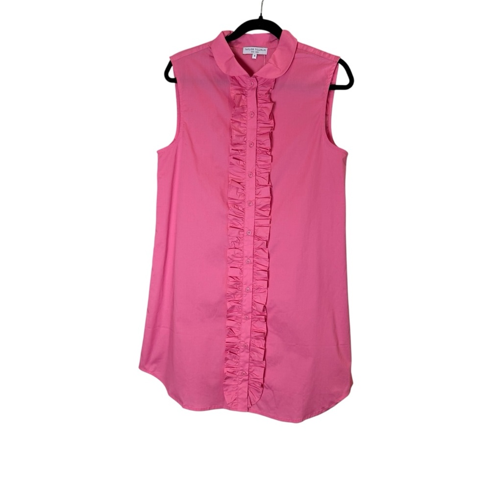 Taylor Tillman Cotton Poplin Pink Preppy Beach Ruffled Mini Dress sz S - Picture 3 of 9